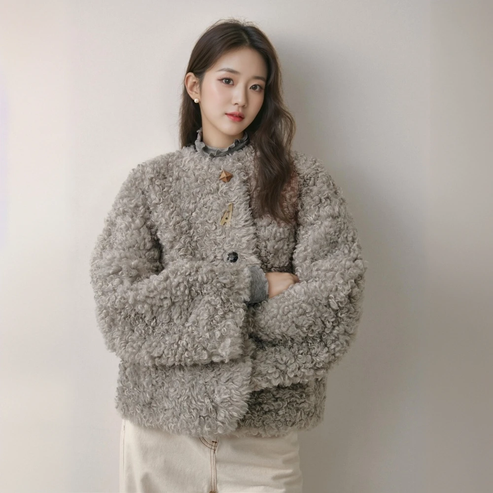 梅伦凯勒【填充羊毛】彩色扣小香风冬季新款圆领上衣女棉服MS241974