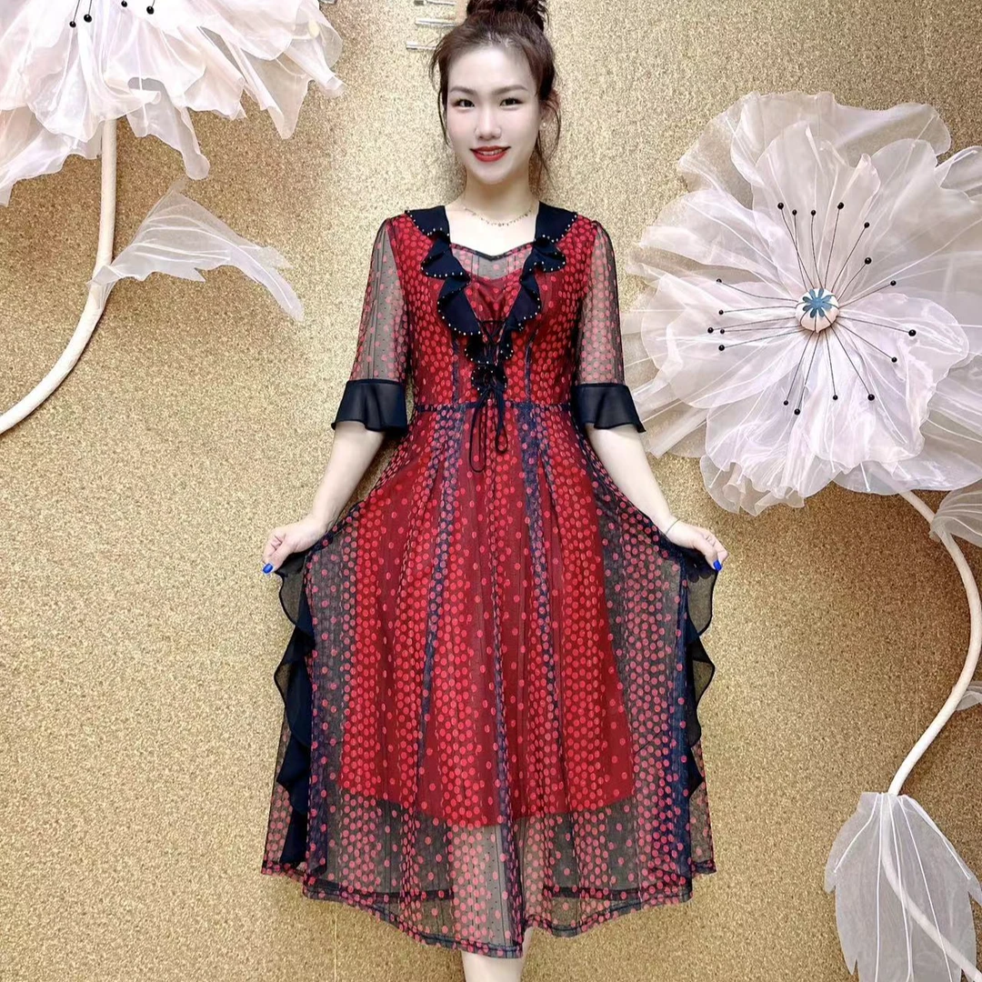 S 1026#优雅气质妈妈装连衣裙