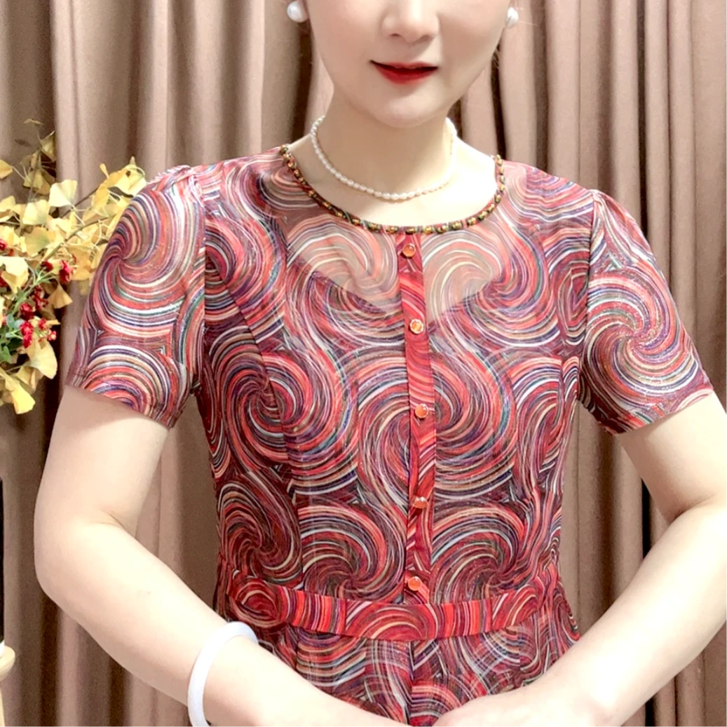 D  1310#女装碎花显瘦气质洋气时尚夏季复古法式妈妈连衣裙
