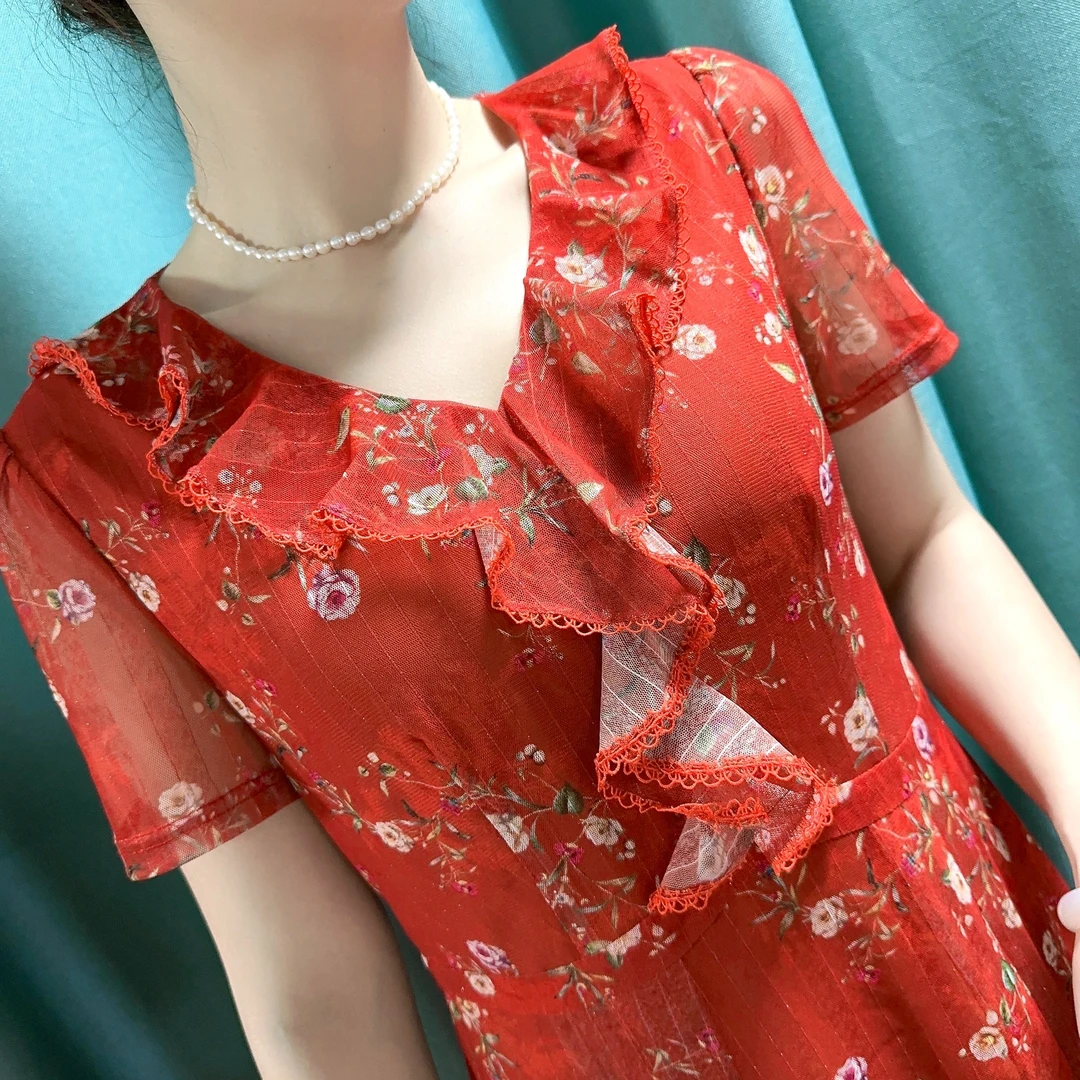 S 1128#夏季收腰显瘦连衣裙妈妈装春夏超显瘦连衣裙