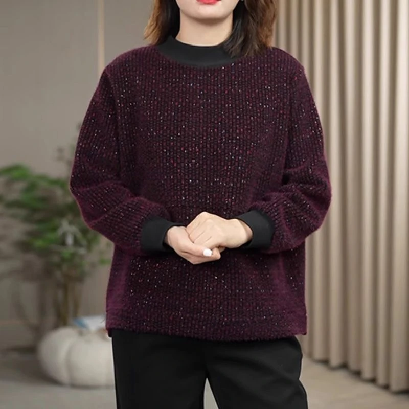高质量秋冬大码女装2024年新款半高领毛茸茸厚实保暖套头百搭上衣