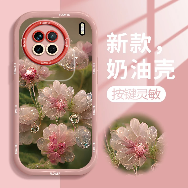 适用VIVOX90 满屏玻璃花女款手机壳硅胶全包奶油纹软壳保护壳防摔