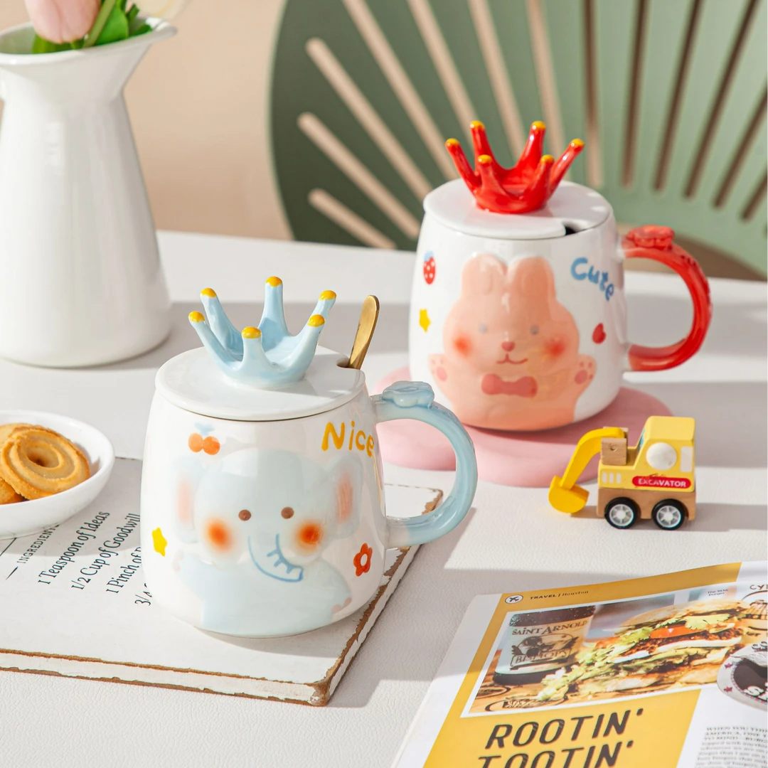 【软萌系列】网红可爱卡通陶瓷釉下彩手绘手机支架杯 大容量马克杯