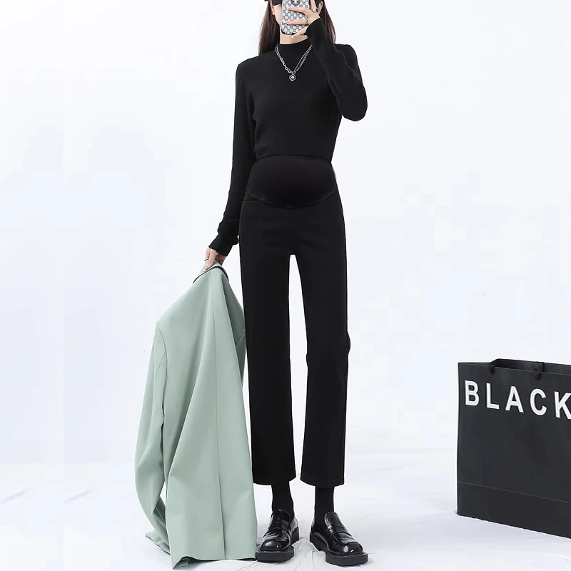 孕妇牛仔裤春秋新款外穿直筒九分裤大码春季长裤小个子八分烟管裤