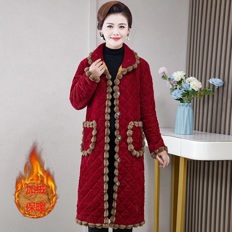 秋冬季新款妈妈装洋气时尚长款小棉服中老年加绒保暖休闲居家女装