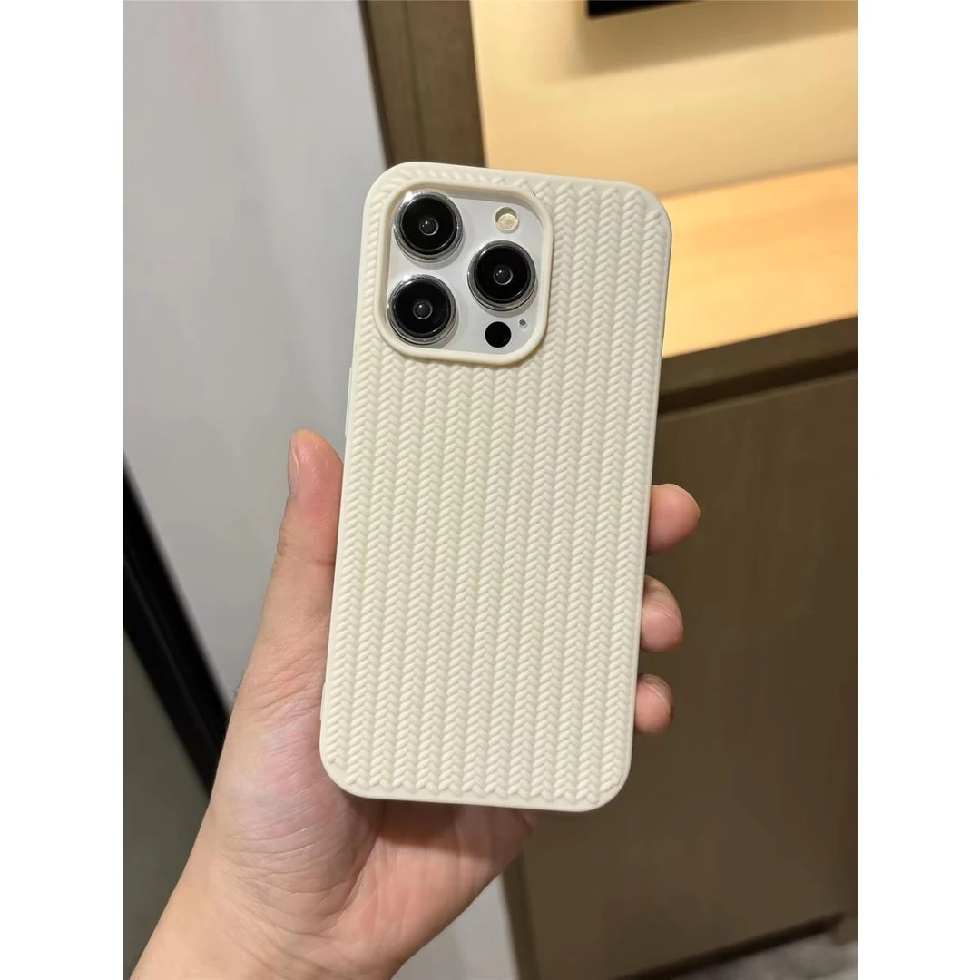 高级感白色编织纹iPhone15手机壳14promax防摔苹果13新款12男女11