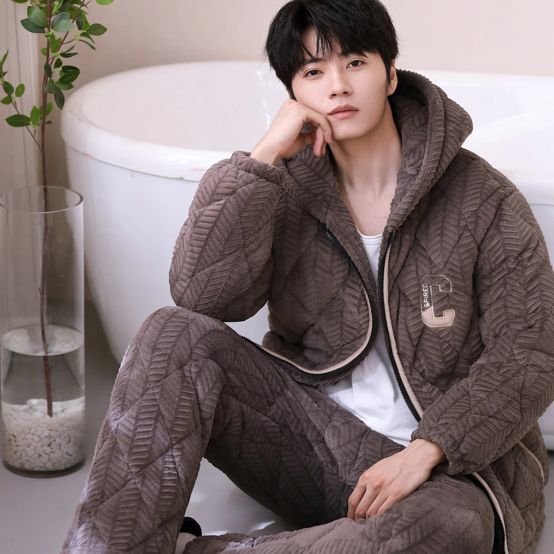 【断码捡漏】23832特厚拉链连帽三层冬季特厚睡衣可外穿