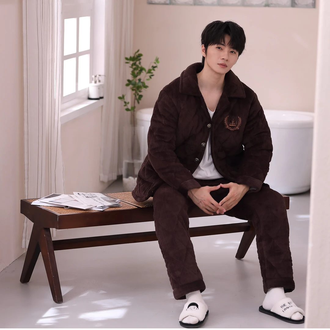 【2315小翻领三层加厚睡衣】冬季男三层加厚加绒夹棉睡衣家居服