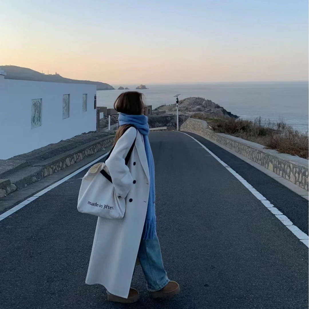 2024现货冬季新款韩版大衣直筒加棉宽松加厚羊毛呢垫肩外套