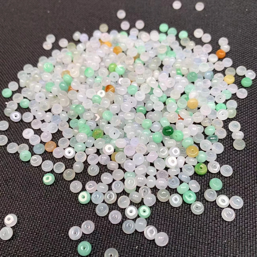 翡翠散珠缅甸a货三彩算盘珠diy手工手串项链配饰大小多样性发货