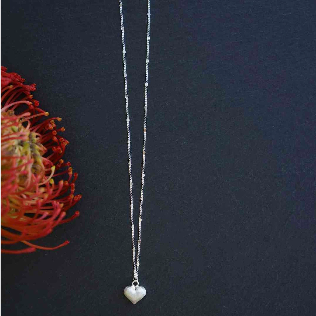 坠链均925银 【Bloomier】S925纯银 磨砂拉丝银爱心项链 6cm延长链