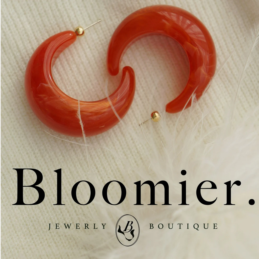 非金属树脂耳饰 【Bloomier】S925纯银针 树脂晕染橘红圆弧耳环耳饰