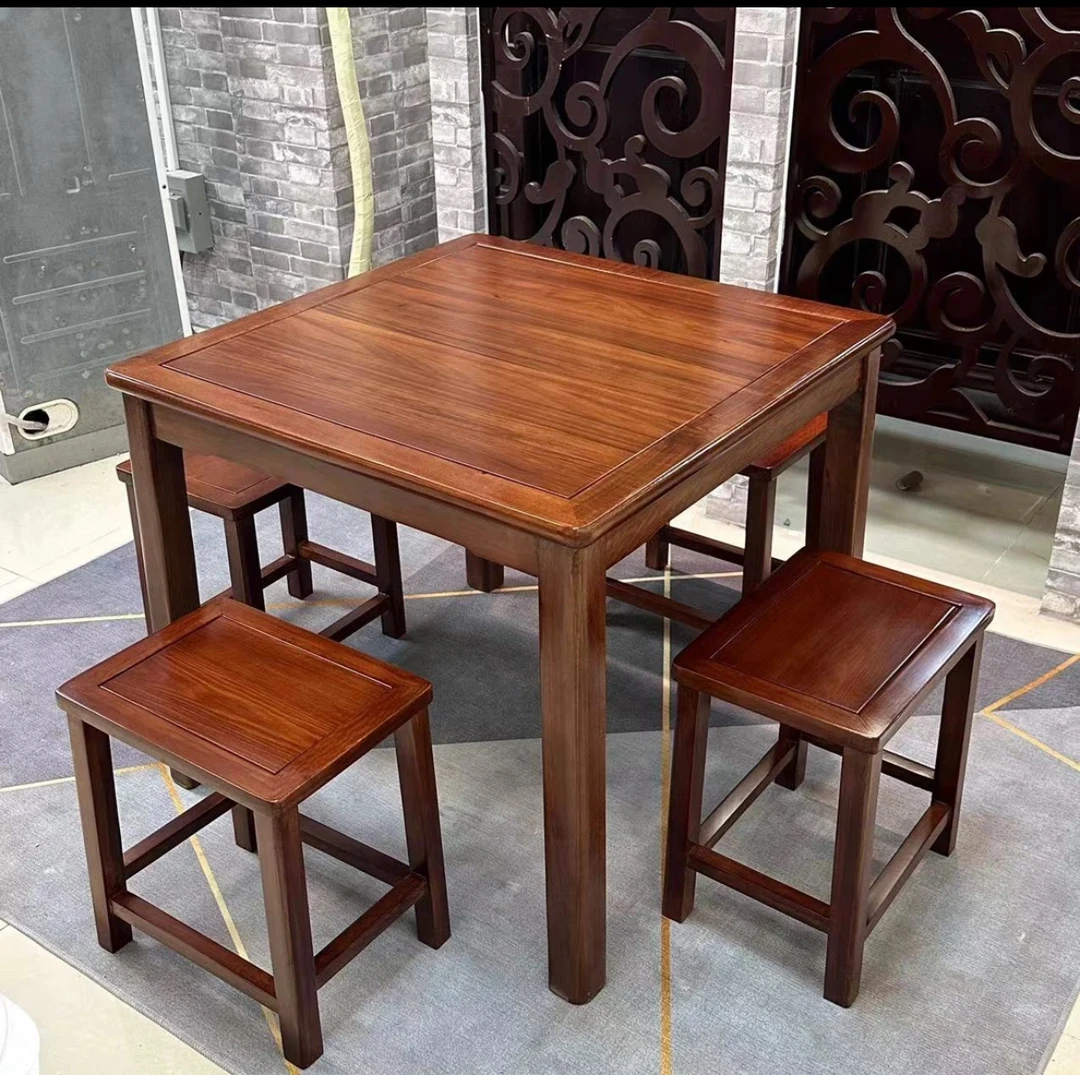 乌金木中式客厅八仙桌实木正方形方桌小户型棋牌茶桌餐桌家用组合