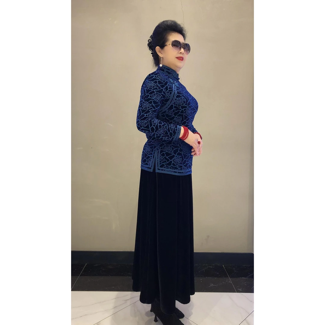 春季新款蓝玫瑰高端气质旗袍上衣