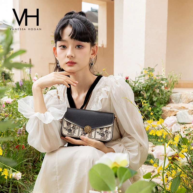 联名款VH&Jude Chan VH女包花漾信封包刺绣真皮包链条包小方包