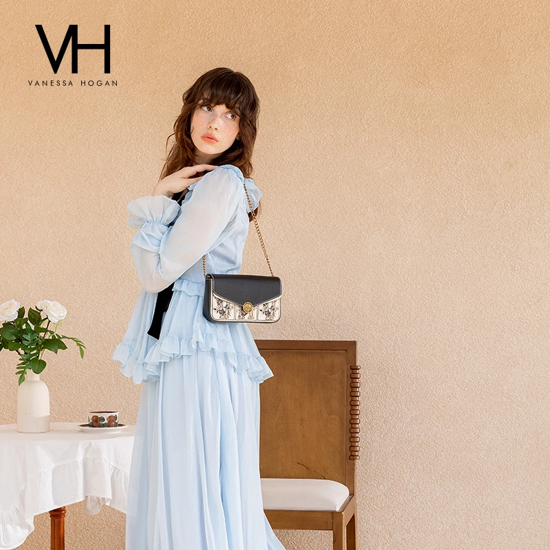 VH Jude Chan联名 VH女包花漾信封包刺绣高端系真皮包包2307238