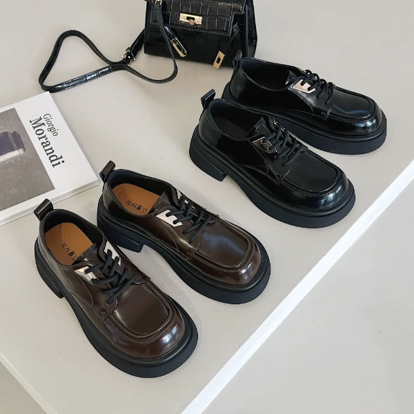 2024年春秋新款百搭黑色休闲厚底乐福鞋乐福一脚蹬单鞋7A85178