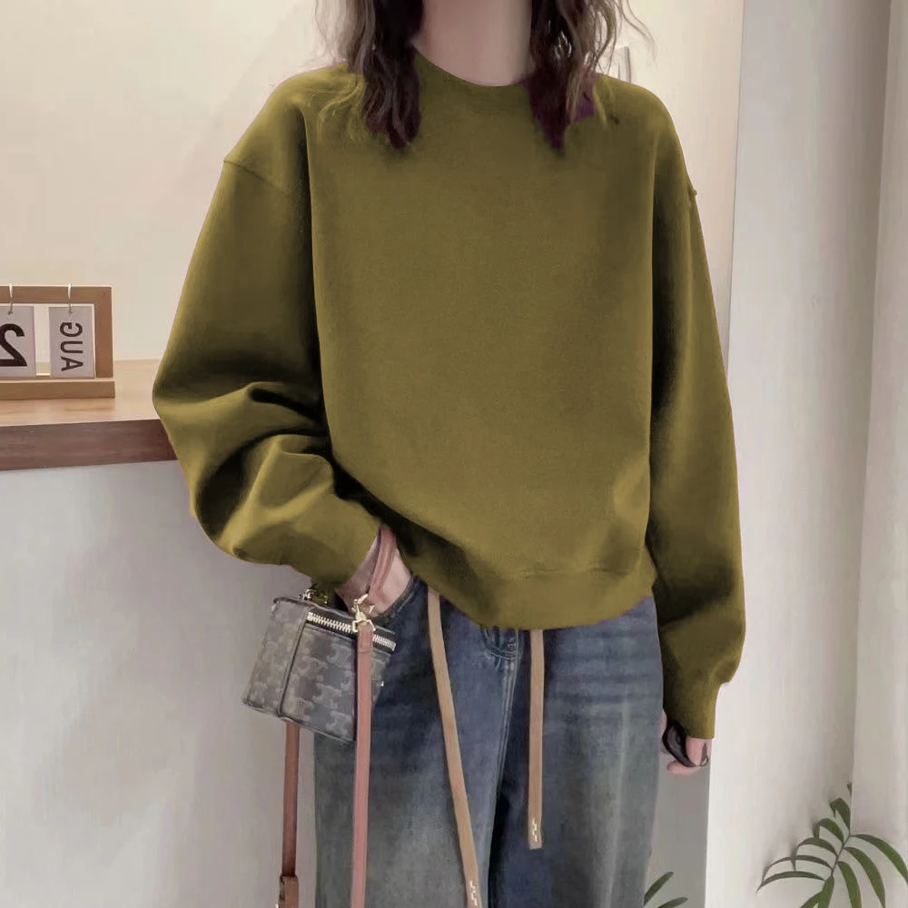 休闲简约套头卫衣女春秋新款圆领基础款上衣舒适洋气外穿加绒加厚