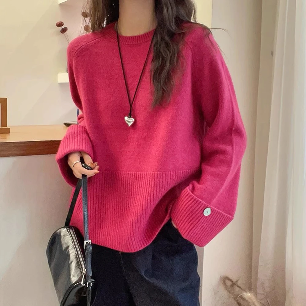 复古时尚设计感卷边针织毛衣女2025秋冬新款女装加厚打底衫上衣潮