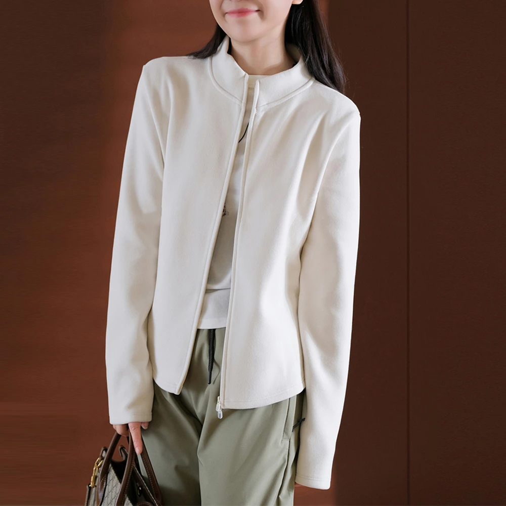 立领双面磨毛德绒卫衣女2024秋冬新款修身显瘦小个子保暖外套上衣