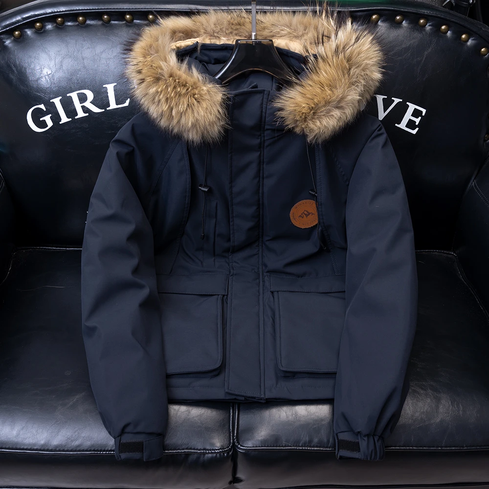 欧货冬季新款时尚户外加厚保暖连帽大毛领羽绒服潮流男士保暖外套