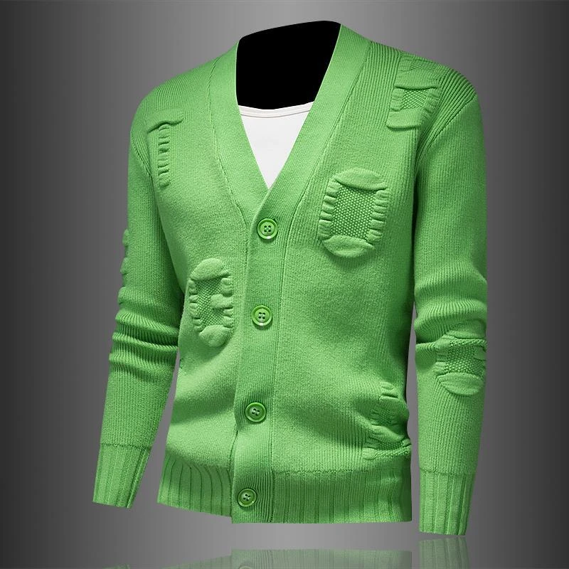 欧货高端开衫男士潮流加厚冬款新款针织衫圆领时尚休闲毛衣外套男