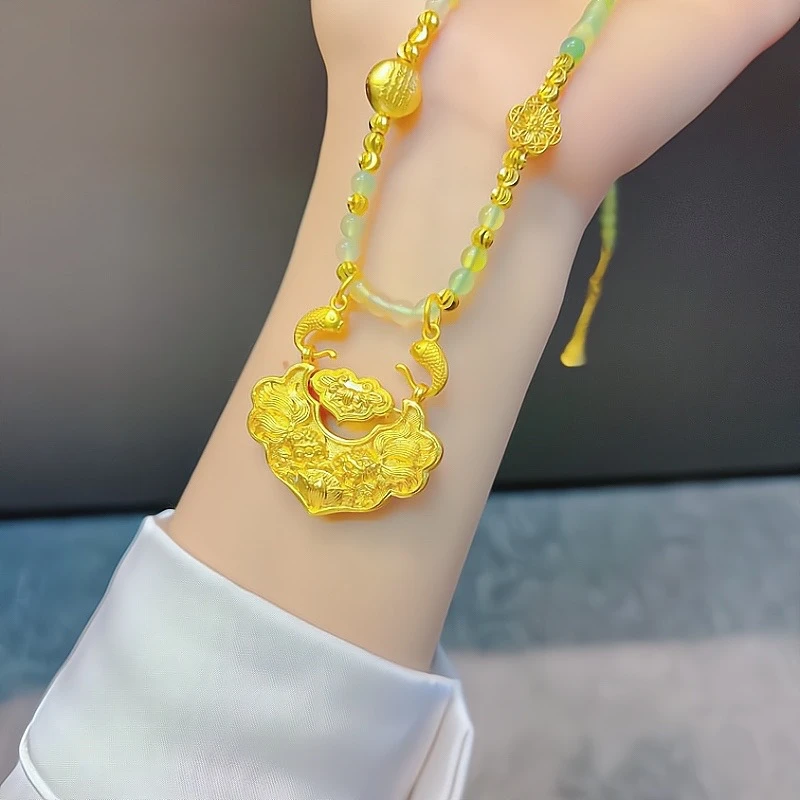 铜合金项链 直播同价新中式锦鲤如意锁毛衣链时尚百搭气质坠链