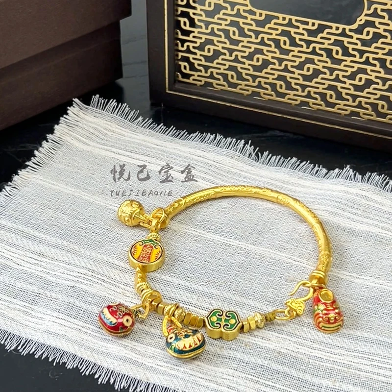 铜合金手链 直播同价新中式珐琅彩吞吞兽半镯手链蛇年送女友礼物