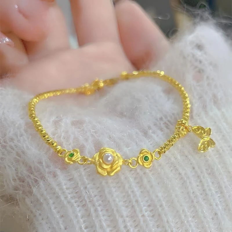 铜合金手链 直播同价玫瑰花手链新款蹦迪珠甜美气质