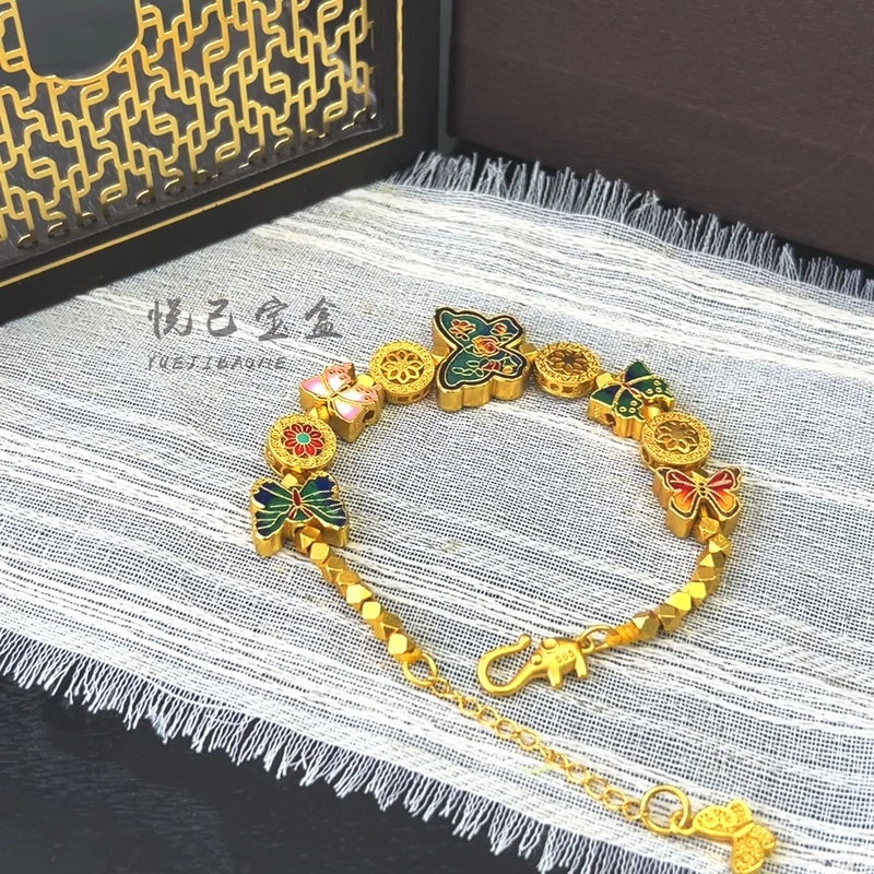 铜合金手链 直播同价同款古法传承烧蓝珐琅彩蝴蝶手链百搭