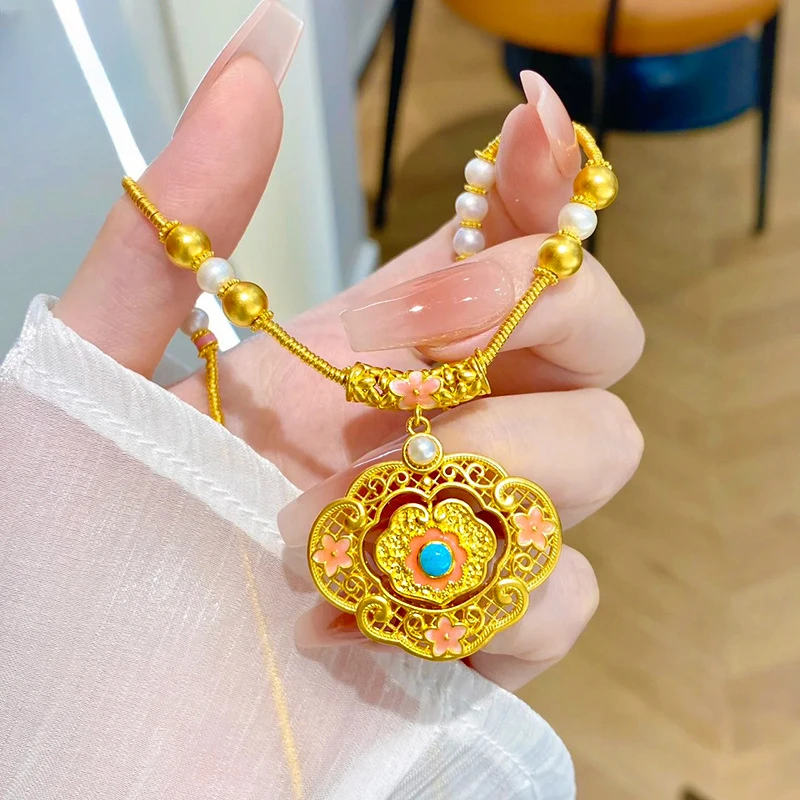 铜合金项链 直播同价宋韵花开福临桃花锁包项链毛衣链蛇年送老婆