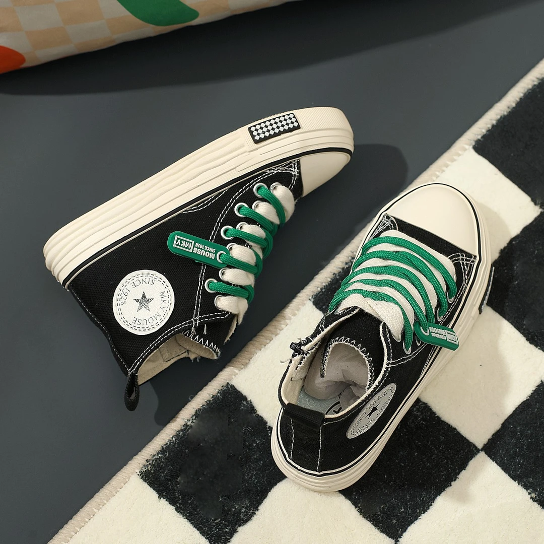 迪士尼儿童帆布鞋女童鞋子2023春秋季新款高帮板鞋男童软底布鞋潮