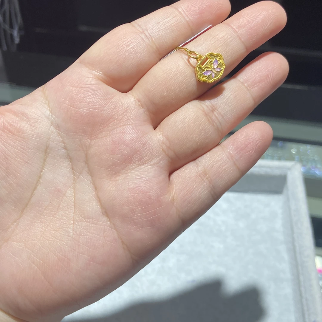 足金999 珐琅彩蝴蝶牌滴溜 1.921