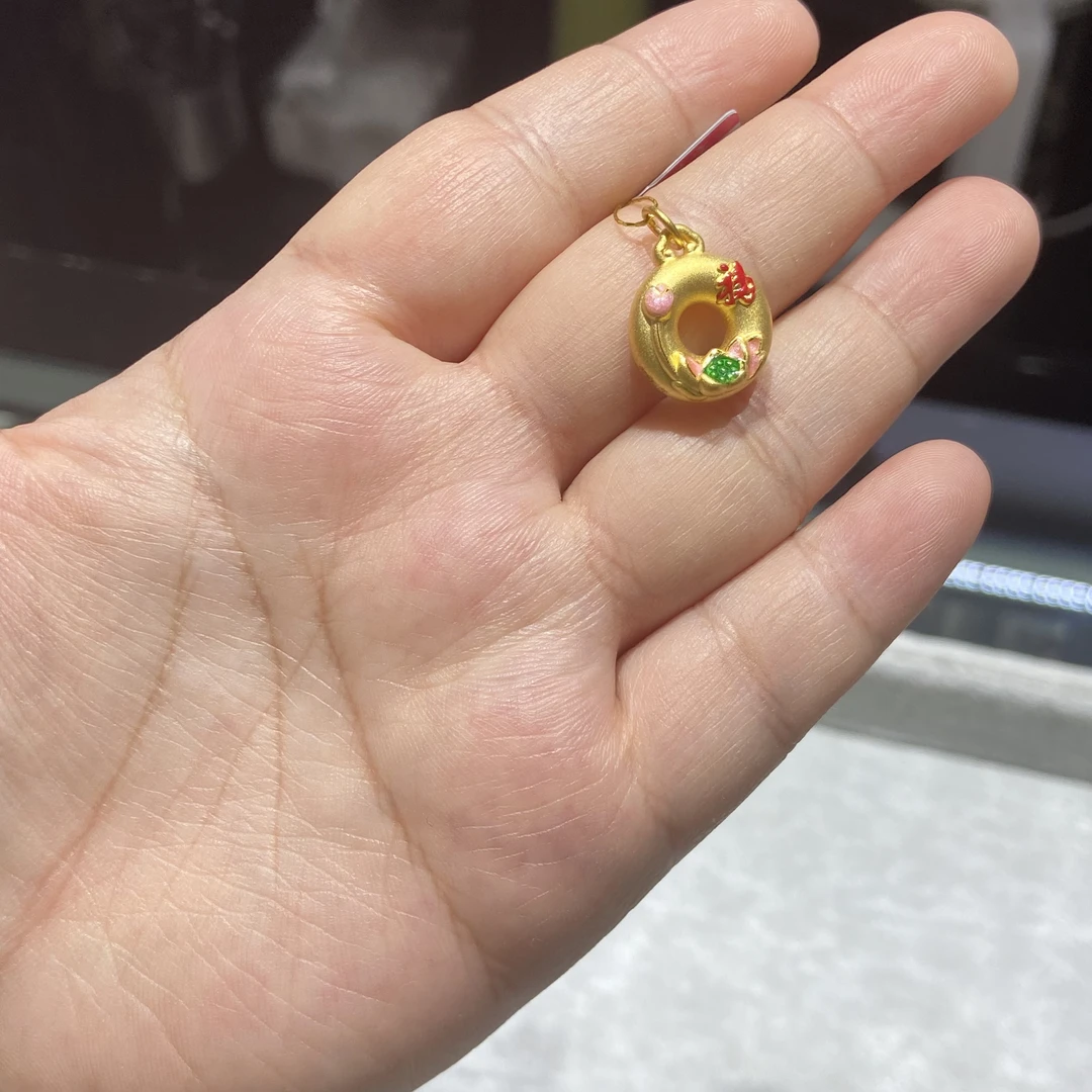 足金999 珐琅彩莲花扣滴溜 1.383