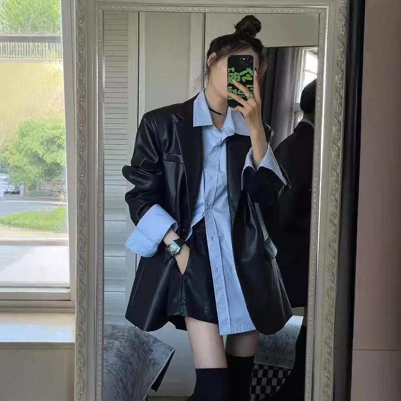 皮衣女款2025新款春秋小个子黑色复古休闲高级感早秋chic西装外套