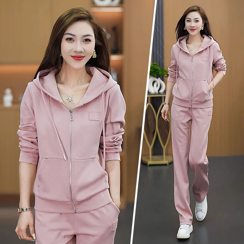 运动服套装女春秋2024新款时尚连帽开衫卫衣一整套跑步休闲两件套