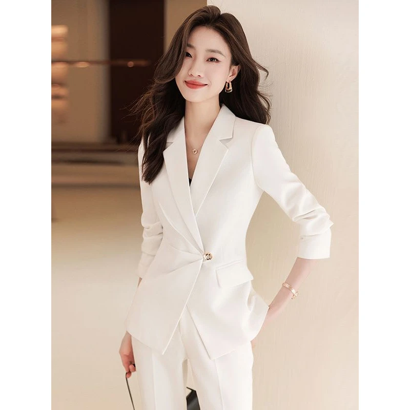 白色西装套装女气质女神范秋季职业装收腰休闲白领高端小西服外套