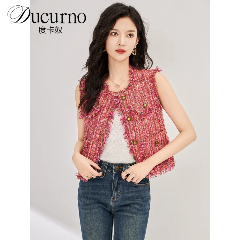 度卡奴小香风无袖马甲女款2025新款名媛气质粗花圆领百搭显瘦外套