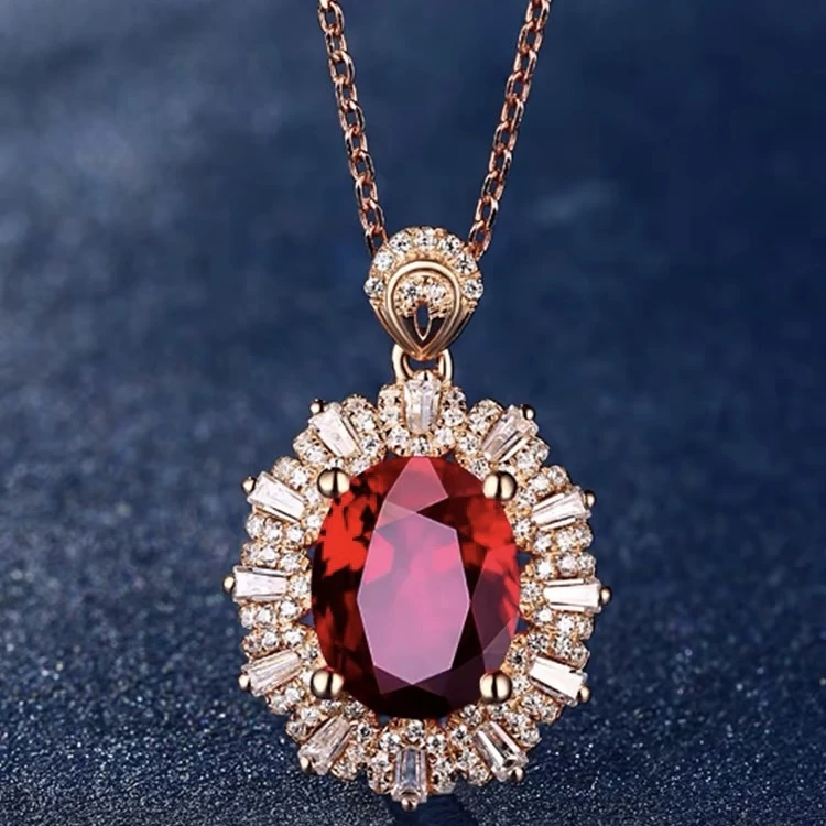 750黄金18K金彩色红宝石女款项链