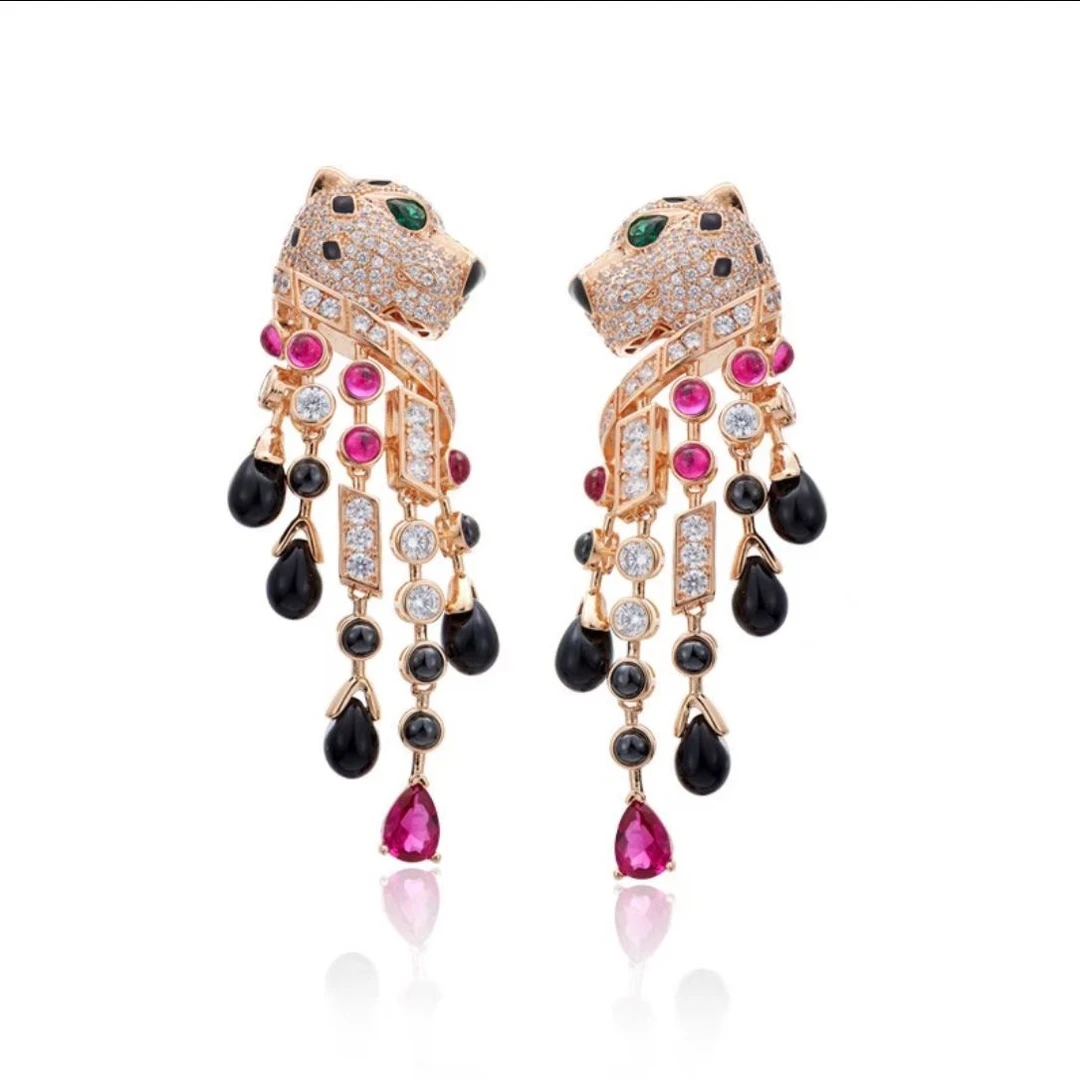 3574耳环750黄金18K金镶嵌豹子耳环