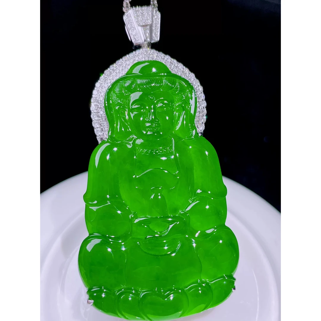 750黄金 18k白金镶和翡翠大肚佛佛公吊坠