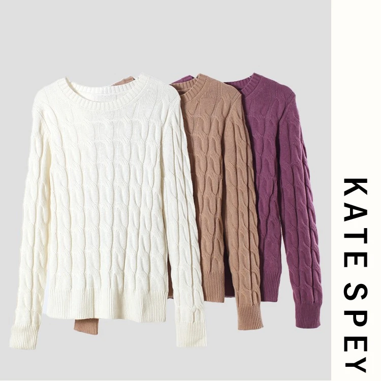 凯特丝蓓222#Ma 羊毛圆领长袖扭麻花针织套头毛衣纯色1-020