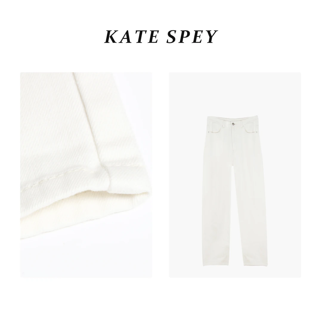 凯特丝蓓014#女装2024早秋弹牛仔布阔腿裤长裤白色女士