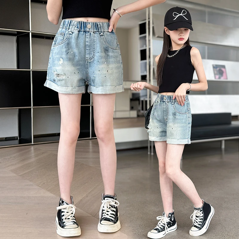女童宽松短裤夏季薄款休闲洋气儿童装牛仔裤子破洞中大童热裤外穿