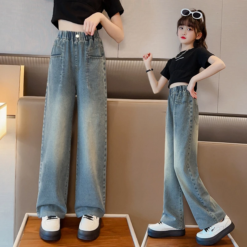 女童牛仔裤儿童裤子夏季薄款天丝阔腿裤中大童休闲裤夏装宽松长裤