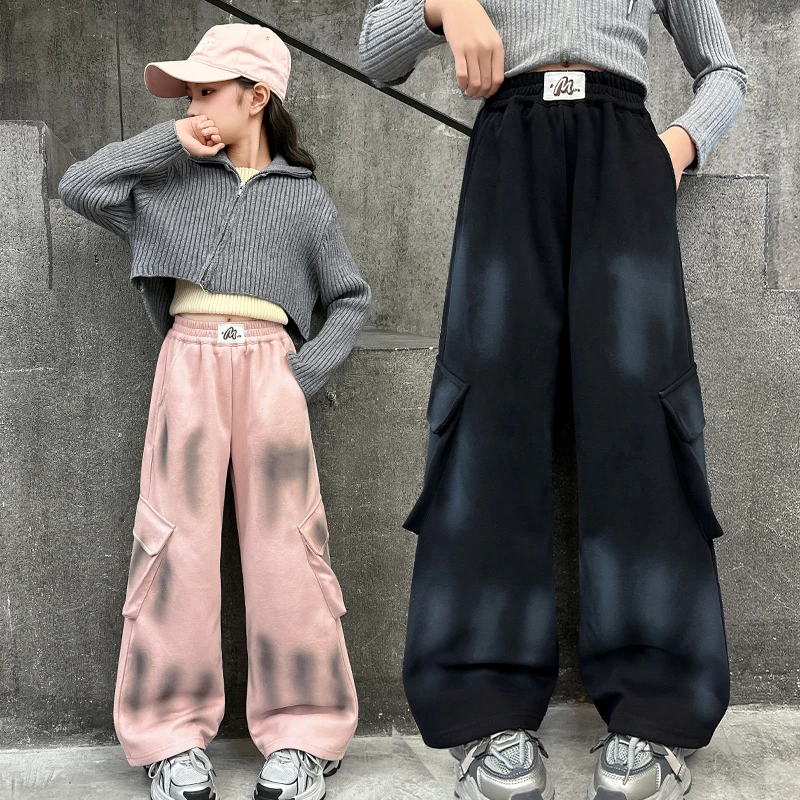 女童阔腿裤春秋款洋气女大童秋装休闲卫裤直筒工装裤儿童运动裤子