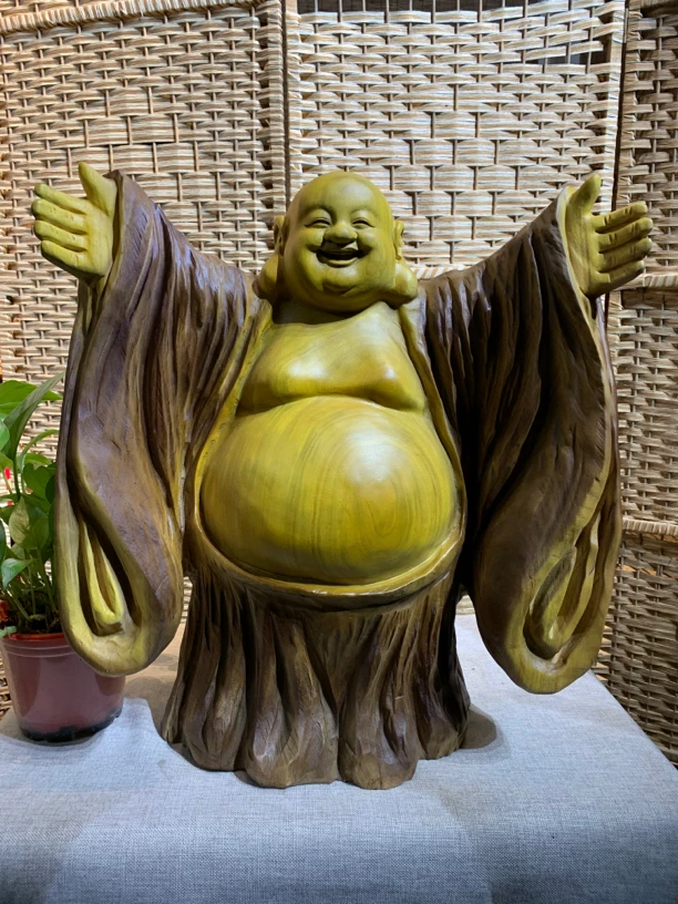 香樟木弥勒佛笑迎天下客笑口常开雕工精细整体造型无拼接