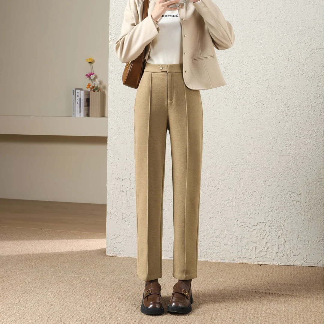 省钱风高级感穿搭窄版百搭羊毛呢裤子女显瘦高腰水泥灰色垂感烟管