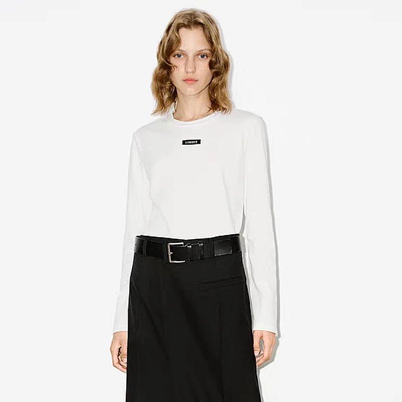 9140【M】时尚长袖T恤2025年春季新品棉质基础打底合身圆领百搭上衣