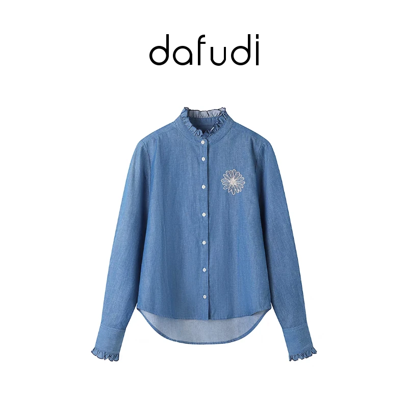 K8192明星时尚同款蓝色牛仔衬衫秋装设计感小众衬衣外套女上衣女